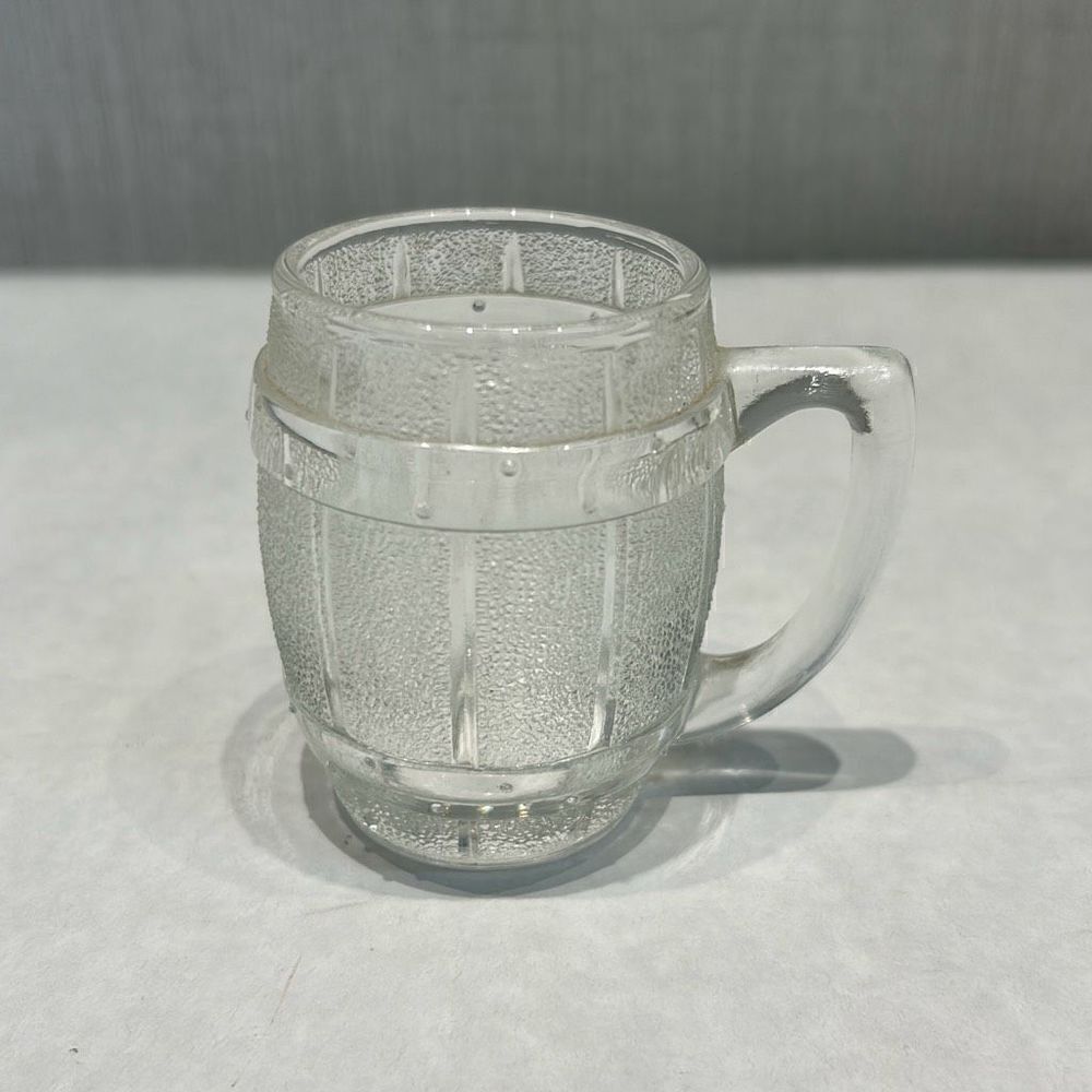 Vtg Barrel Shot Glass Toothpick Holder Mini Clear MCM Keg Beer Mug